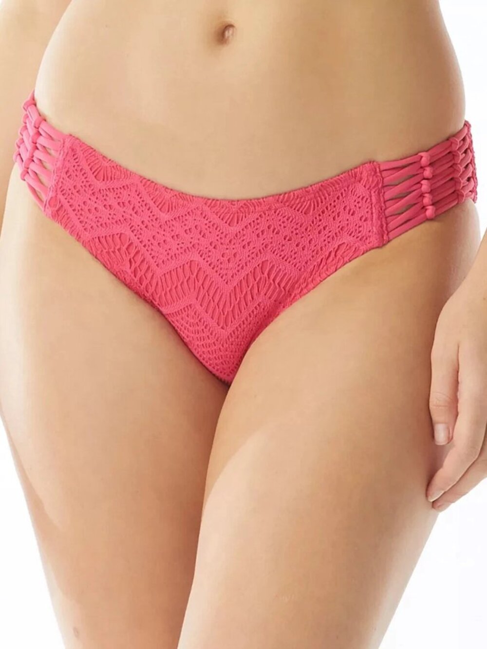 Vince Camuto Women's Crochet Strappy Bikini Swim Bottom, Dragonfruit Pink